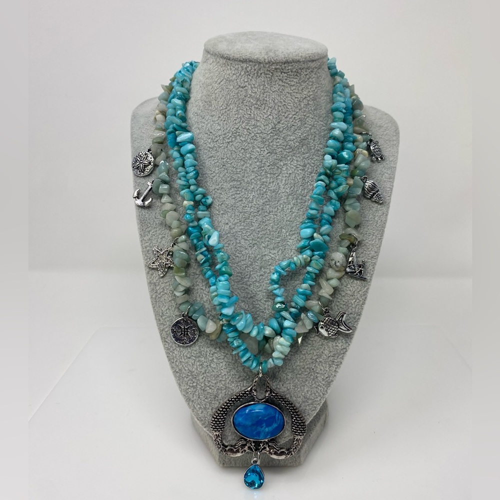 Turquoise and Silver Charm Necklace